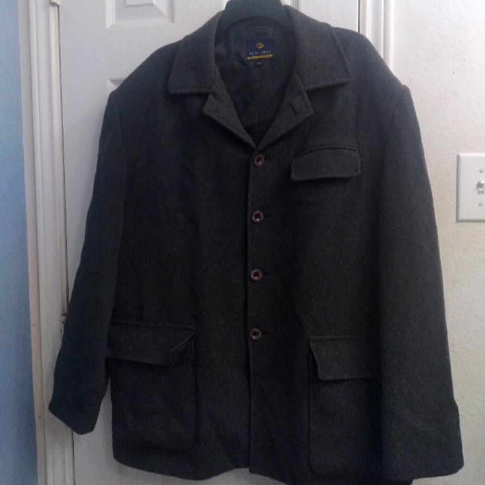 New‎ Zone Wool Blend Car Coat Jacket Button Front Gray Menswear XL